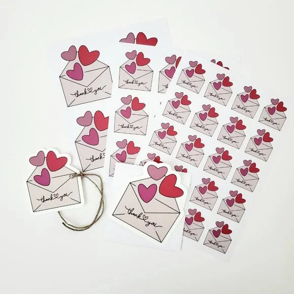 LB066 HANG TAGS Lots of Love Heart Envelope Says Thank You [Price Firm] - Picture 6 of 8